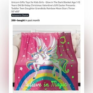 Pink Unicorn Throw Blanket - Glow in the Dark!!! NWT!!